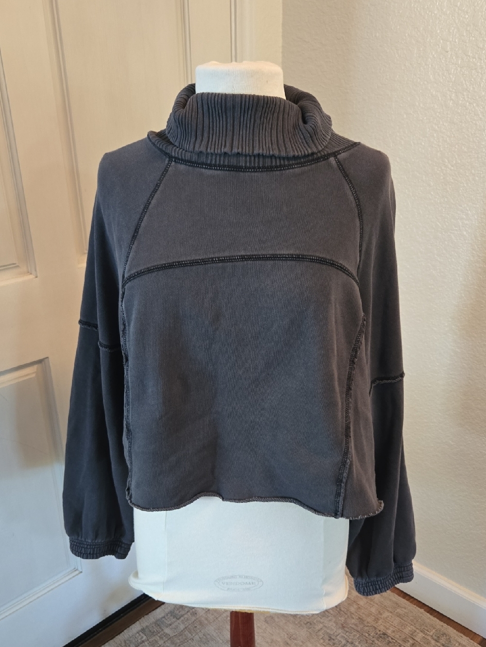 aerie Ribbed Funnel Neck Pullover in Charcoal